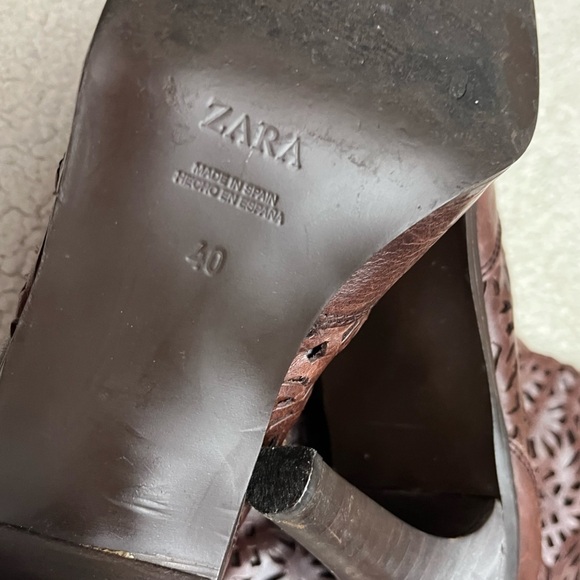 Zara Brown Floral Laser Cut-Out Leather Boots Sz 40 - Picture 6 of 7